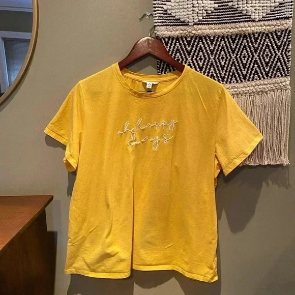 OH HAPPY DAYS EMBROIDERED YELLOW SHIRT XL - Picture 1 of 4